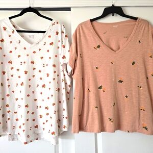 2 V-Neck Tees - White and Peach 4x Old Navy